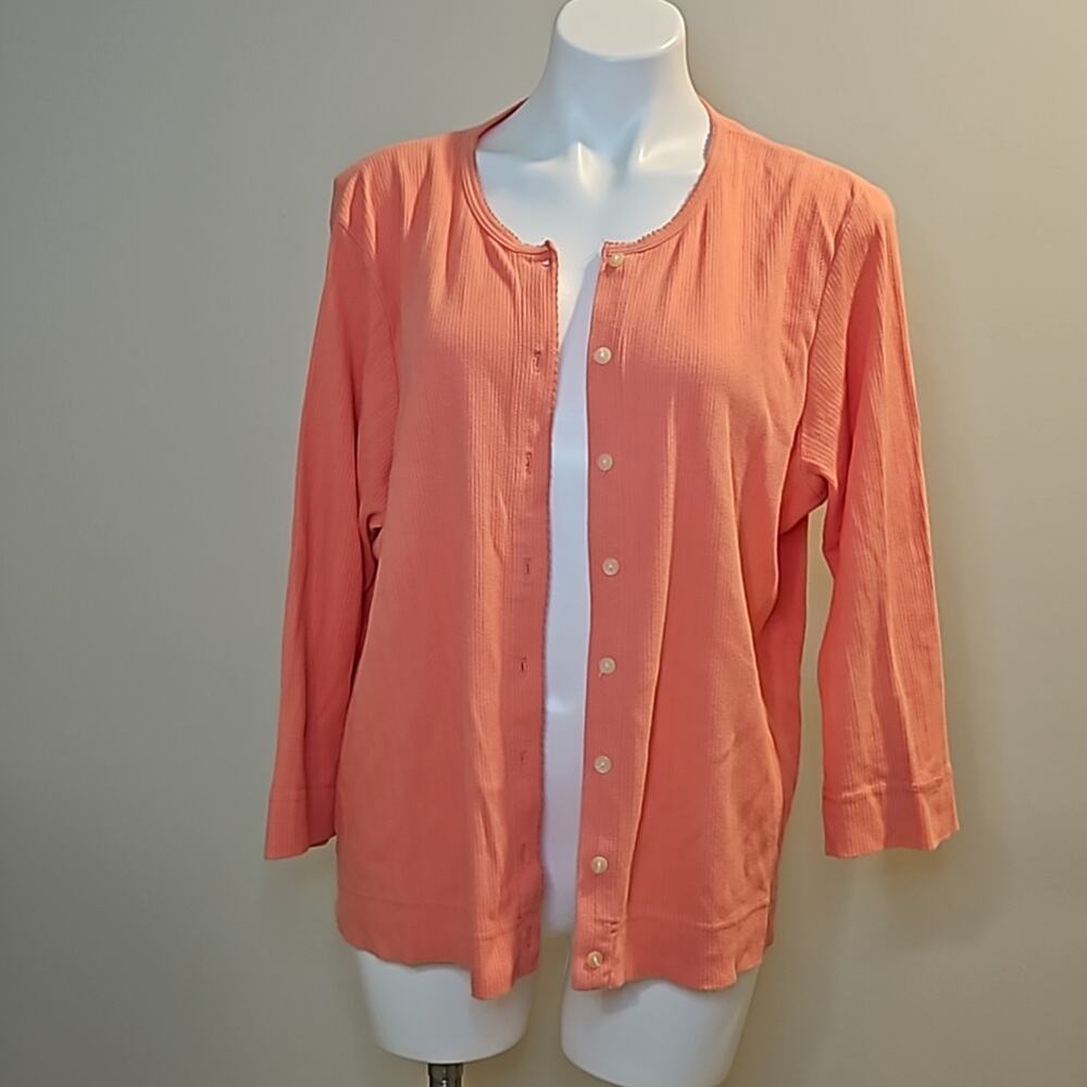 Liz Claiborne Sport Coral Pink 3/4 Sleeve Cardigan Sweater